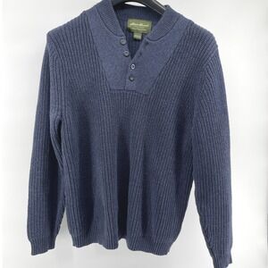Vintage Eddie Bauer Herritage Sweater Mens Large Navy Blue Cotton Henley